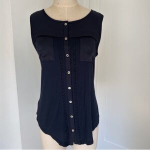 Elegant Navy Blue Ann Taylor Sleeveless Top with Button Detail -Size Medium